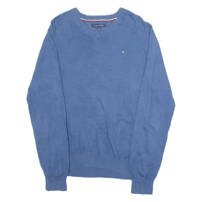 TOMMY HILFIGER Mens Jumper Blue V-Neck Tight Knit L