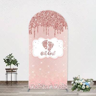 Oh Girl Rose Gold Glitter Arch Baby Shower Backdrop