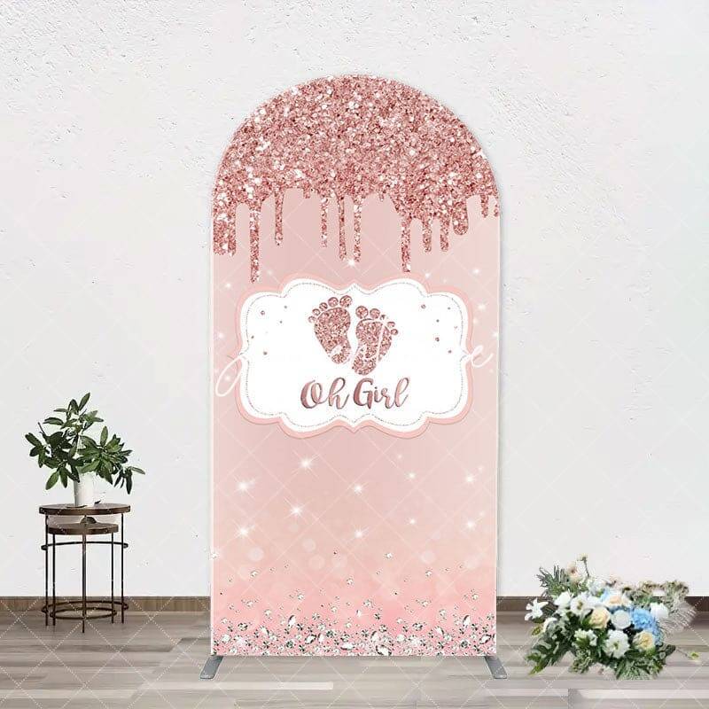 Oh Girl Rose Gold Glitter Arch Baby Shower Backdrop