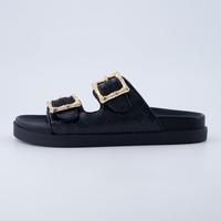 Cushionaire Women's Loft Quilted Slide Sandal – Double Buckle Slip-On Footbed Sandal with Woven Detail, Adjustable Straps &...