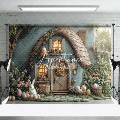 Aperturee Green Magical House Spring Greenery Easter Backdrop, 3X2FT(1MX0.6M), 14 USD, easter backdrops, ENHD3J37-M