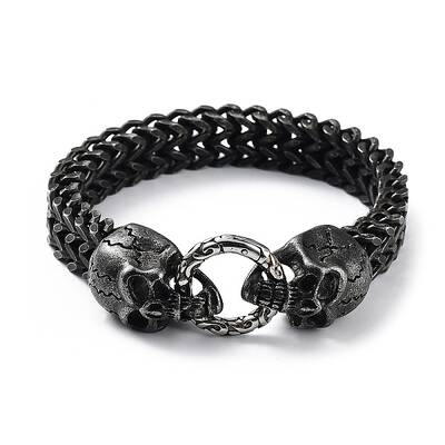 304 Stainless Steel Skull Head Herringbone Chains Bracelets for Men & Women