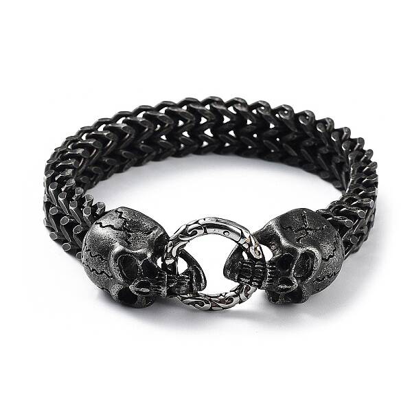 304 Stainless Steel Skull Head Herringbone Chains Bracelets for Men & Women