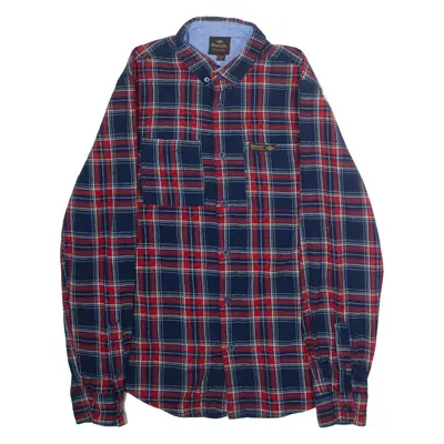 BENCH Mens Flannel Shirt Blue Check Long Sleeve S