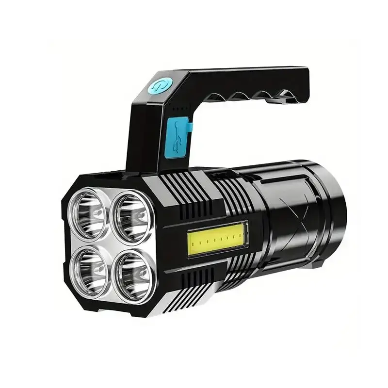 4 In 1 Portable Strong Torch With Handle, 1 Count LED Flashlight Super Bright Torch Rechargeable Lamp Portable Torch for Out...