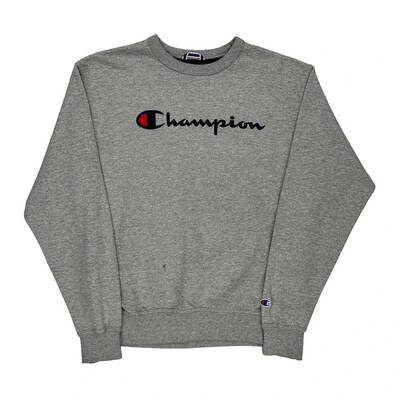 Champion Spellout Sweatshirt - Medium Grey Cotton Blend
