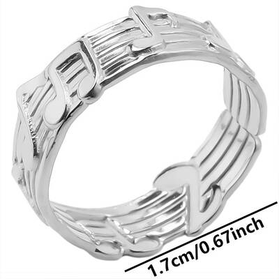 Stainless Steel Music Note Open Cuff Ring for Unisex