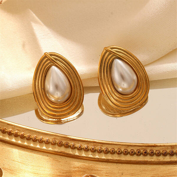 304 Stainless Steel & Plastic Pearls Hoop Earrings for Women