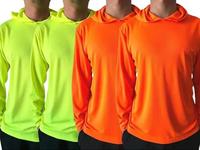 4 SHIRT PACK Hi Vis Long Sleeve Safety Shirt With Hoodie, Quick Dry Polyester Birdeye mesh / Ultra lightweight hoodie shirt R...