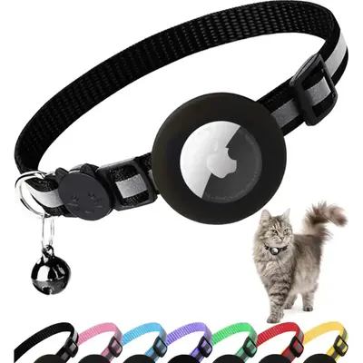 ATUBAN Airtag Cat Collar Breakaway, Reflective Kitten Collar with Apple Air Tag Holder and Bell for Girl Boy Cats, 0.4 Inches...