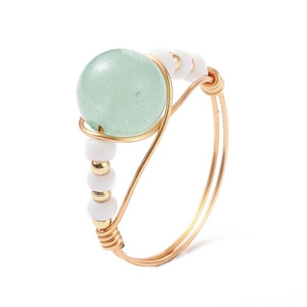 Natural Green Aventurine Wire Wrapped Finger Ring