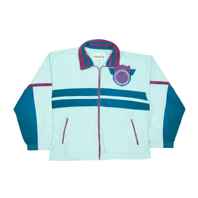 DIADORA Runners Club Track Velvet Jacket Blue 80s Colourblock Mens L