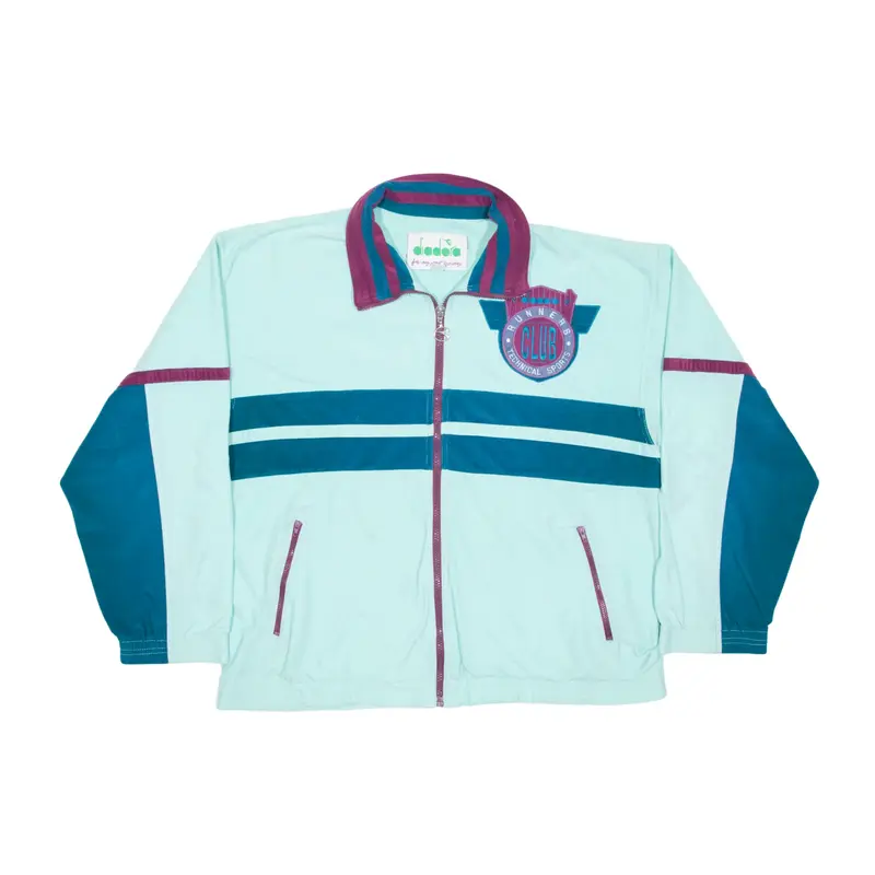 DIADORA Runners Club Track Velvet Jacket Blue 80s Colourblock Mens L