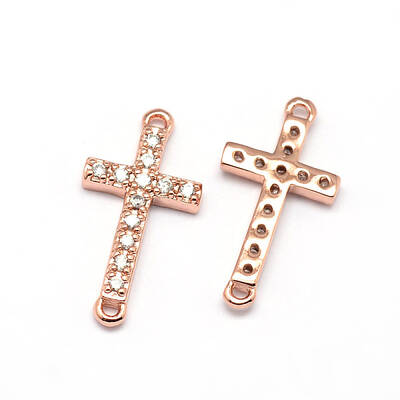 Latin Sideways Cross Brass Micro Pave Cubic Zirconia Links