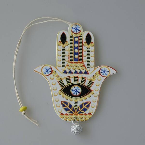 Wood Hamsa Hand/Hand of Miriam with Evil Eye Hanging Ornament