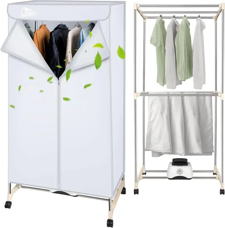 Uten Portable Clothes Dryer, 1500W Clothes Dryer Machine with Timer, Double Layer Stainless Steel Laundry Drying Wardrobe, El...