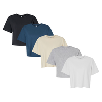 American Apparel Women's Crop T-Shirts, Multi Pack Women Bulk Fine Jersey Boxy Undershirts - 5 Different Color Crewneck Tees