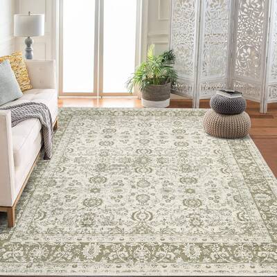 Garvee Area Rugs Beige 8x10 Washable Vintage Floral Rug Non Slip Low Pile Large Rug for Living Room Bedroom Dining Room Kids ...