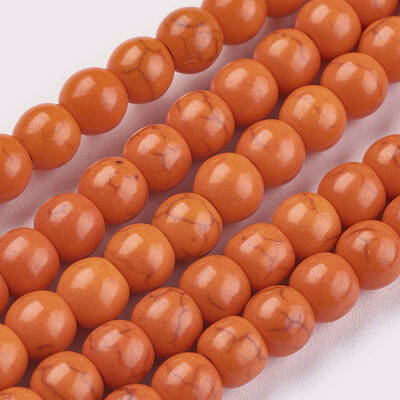 1 Strand Dyed Orange Red Round Synthetic Turquoise Beads Strands