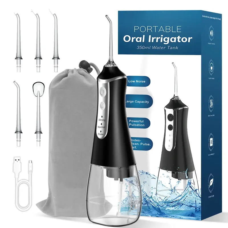 Oral Irrigator Portable Cordless Water Flosser Rechargable Teeth Cleaning Machine with Replacable Nozzles Flossing Kit for Fa...