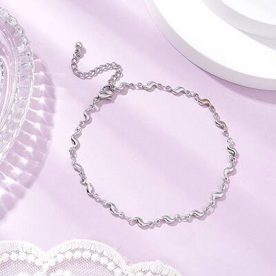 304 Stainless Steel Wave Link Chain Anklets