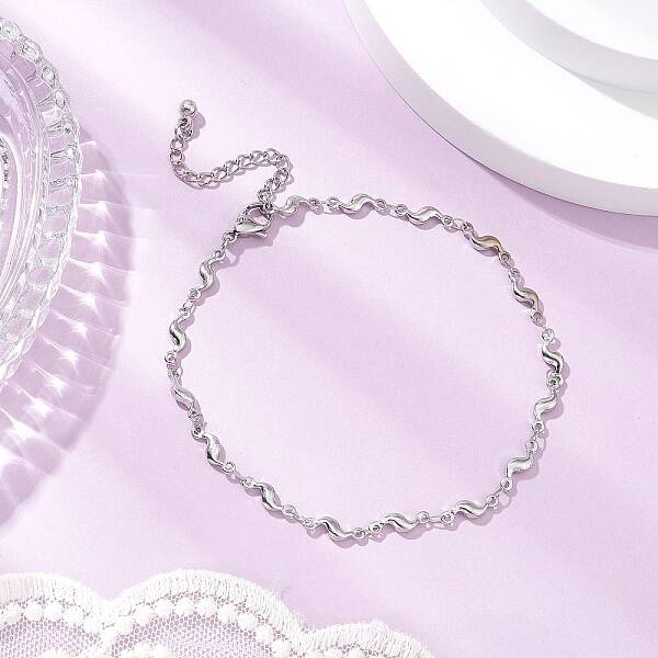 304 Stainless Steel Wave Link Chain Anklets