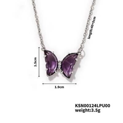 Brass Rhinestone Butterfly Pendant Necklaces for Women
