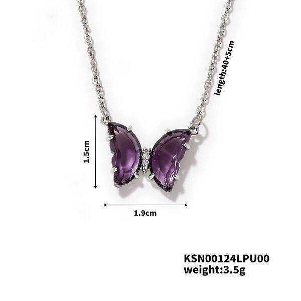 Brass Rhinestone Butterfly Pendant Necklaces for Women