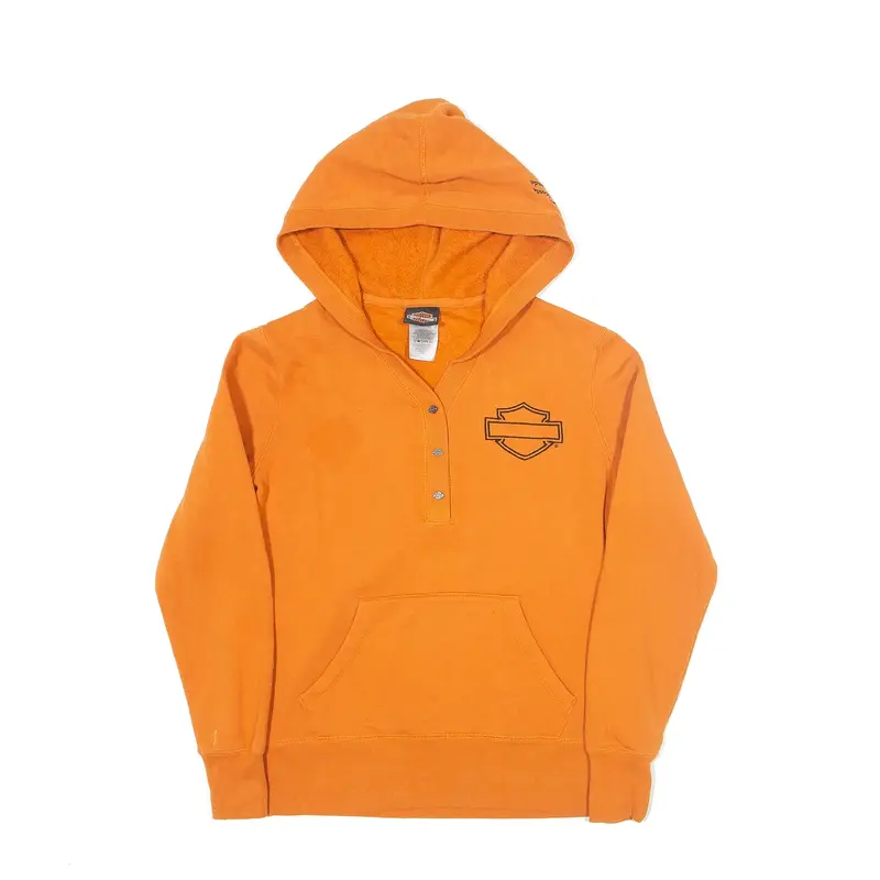 HARLEY DAVIDSON 1/4 Button Up Hoodie Orange Pullover Mens S