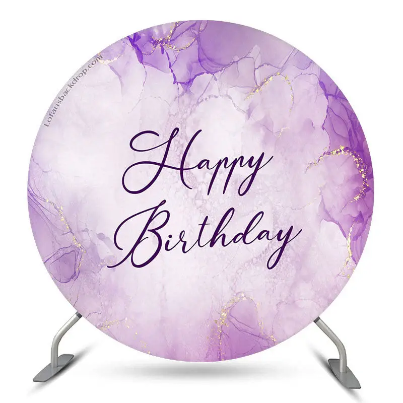 Aperturee Purple Marble Texture Round Happy Birthday Backdrop | Round Backdrop Cover Diy | Birthday Backdrop Ideas | Circle B...