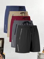 Men's Letter Print Zipper Pocket Shorts, Regular Fit Casual Comfy Breathable Shorts for Summer, Men's Bottoms for Daily Wear