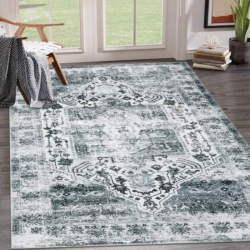 Garvee Large Area Rug 10x13 Washable Rug for Living Room Vintage Oriental Medallion Rug Non Slip Low Pile Ultra Soft Rug Stai...
