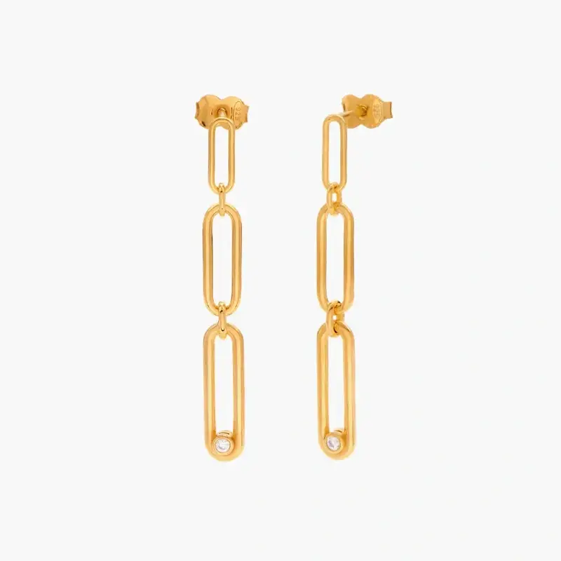 Gold Vermeil Paper Clip Drop Earrings for Women