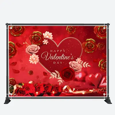 Romantic Roses Red Heart Valentines Day Backdrop - Aperturee