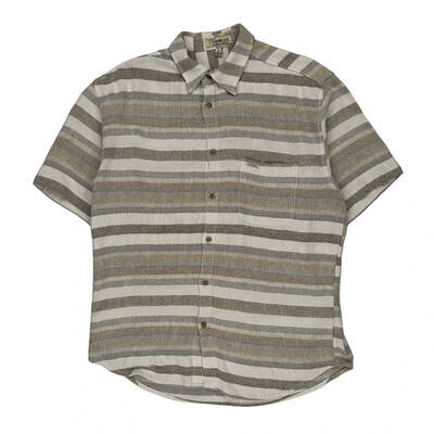 Guess Striped Short Sleeve Shirt - Medium Beige Linen Blend | Size: medium