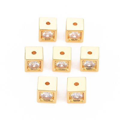 Rack Plating Brass Micro Pave Clear Cubic Zirconia Beads