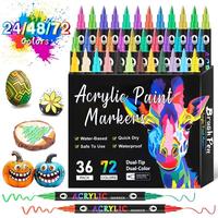 Neon Acrylic Paint Brush Marker Pen, 1 Set 12/24/36pcs Double Tip Double Color Acrylic Paint Marker Pen, Colorful Art Drawing...