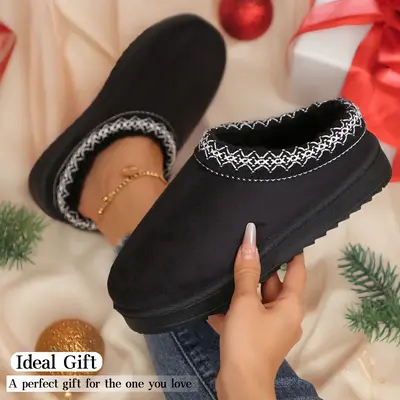 Women's Slippers Platform Mini Boots Short Ankle Boot Fleece Lined Sneakers House Slippers Anti-Slip Boots For Outdoor