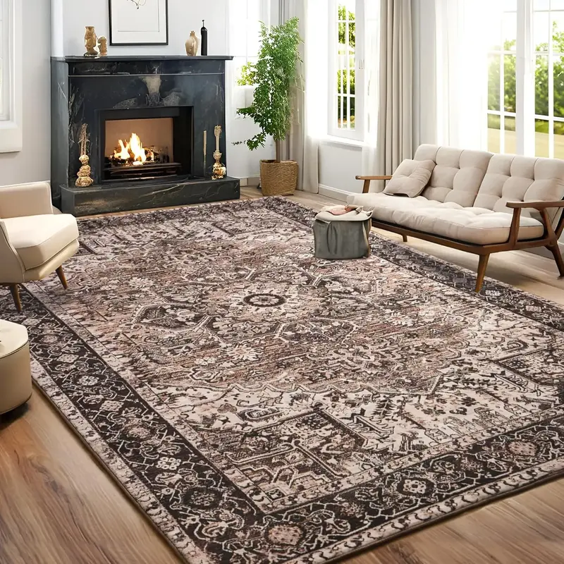 [Black Friday & Cyber Monday] Vintage Printed Accent Rug Low Pile Machine Washable Rug Suitable for Living Room Bedroom Home ...