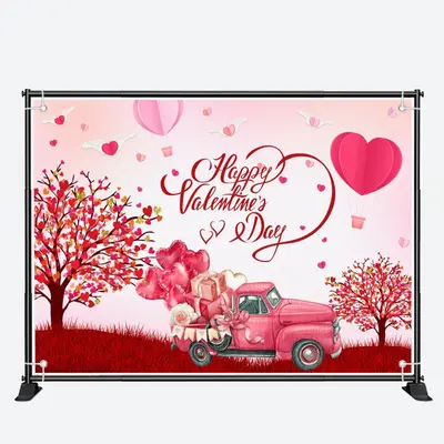 Hot Balloon Trees Gift Truck Valentines Day Backdrop - Aperturee