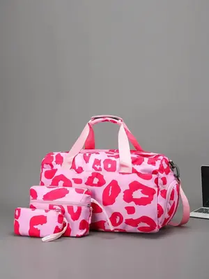 Casual Leopard Print Travel Bag Set, 2024 New Trendy All Over Print Lightweight Large Capacity Travel Bag Set, Including Trav...