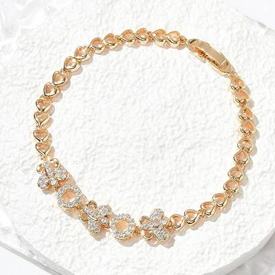 Brass Micro Pave Cubic Zirconia Link Chain Bracelets