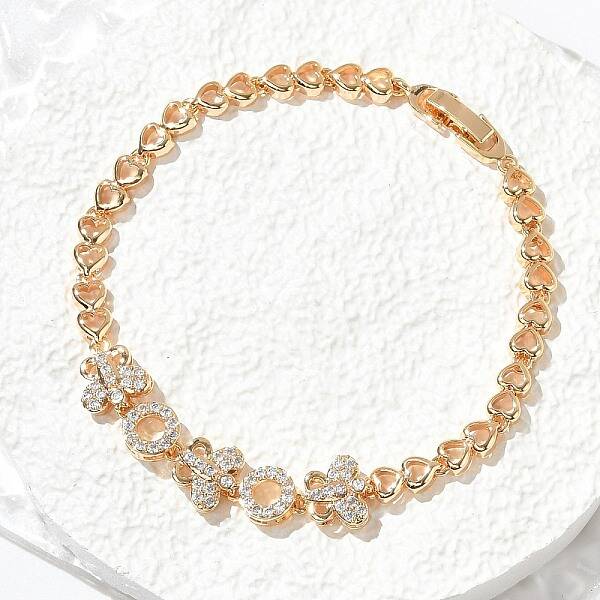 Brass Micro Pave Cubic Zirconia Link Chain Bracelets