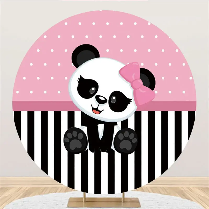 Aperturee White And Black Panda Round Pink Baby Shower Backdrop | Round Backdrop Cover Diy | Round Backdrop Stand Covers | Ci...