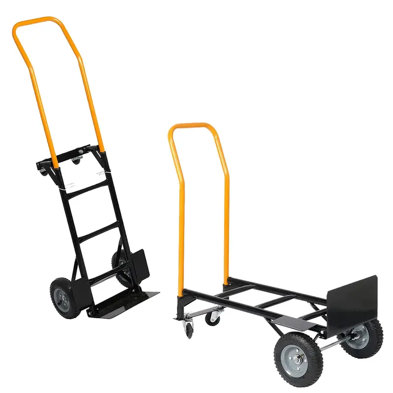 Garvee Convertible Hand Truck Dolly 2-in-1 Design, 600 LBS Capacity, Solid Tires, 4-Wheel Platform, Metal Frame, Warehouse & ...