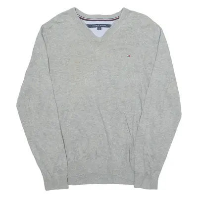 TOMMY HILFIGER Mens Jumper Grey V-Neck Tight Knit L