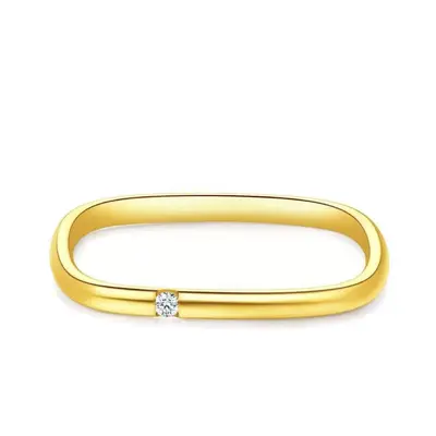 Sterling Silver with Yellow Gold Plated Round Shaped Moissanite Square Wedding Ring
