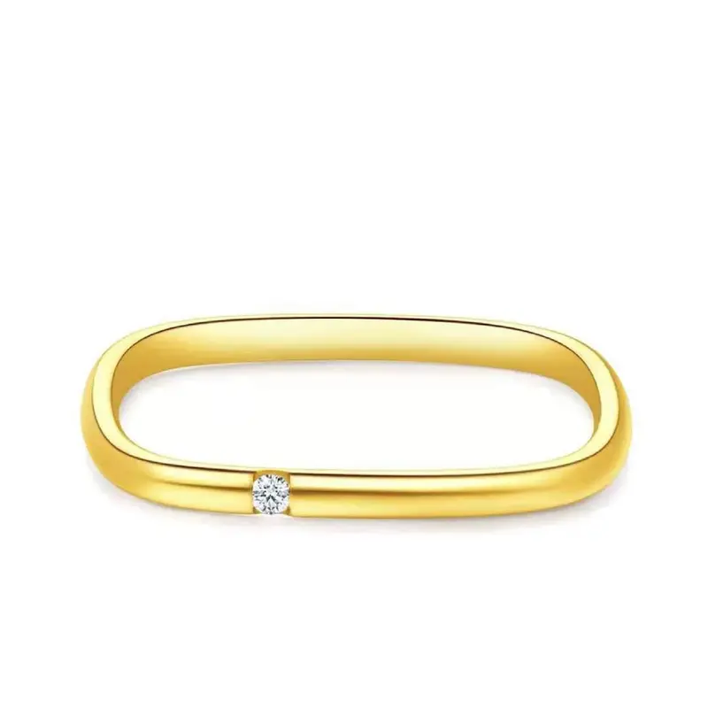 Sterling Silver with Yellow Gold Plated Round Shaped Moissanite Square Wedding Ring