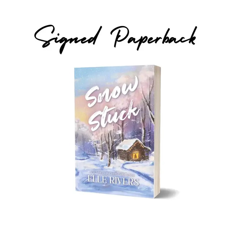 Snow Stuck by Elle Rivers: a snowed in romance book. Includes bookmark with character art and a reader's guide!
