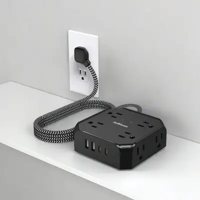 Surge Protector Power Strip - 8 Widely Outlets with 4 USB Ports(2 USB C), 5 Ft Braided Extension Cord, Flat Plug, Wall Mount,...